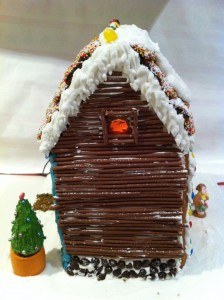 gingerbread house decoration using chocolate