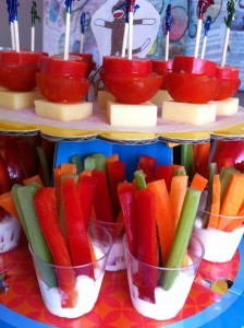 finger food 1st birthday party ideas veggie dip cups