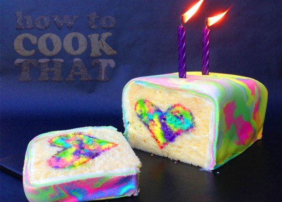 rainbow tie-dyed surprise cake