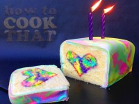 rainbow tie-dyed surprise cake