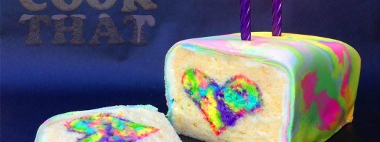 rainbow tie-dyed surprise cake