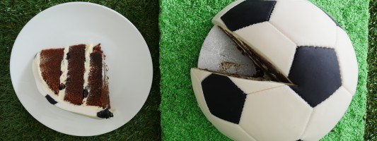 soccer cake sliced yummy chocolate