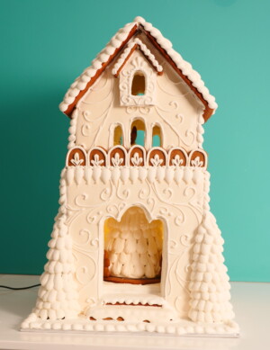 large white gingerbread house 2022